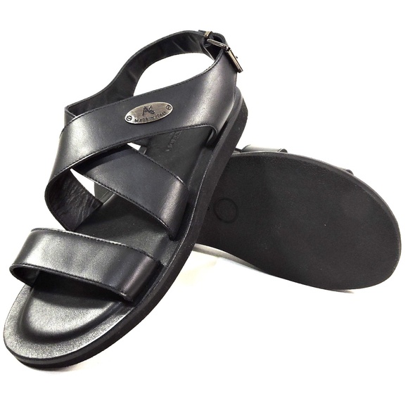 ALBERTO CICCIOLI ?? MEN\'S BLACK SOFT LEATHER COMFORT FLAT SUMMER SANDALS main image 5